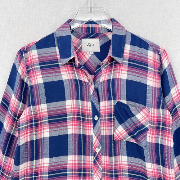 RAILS Hunter Plaid Shirt Womens Small Blue Pink Long Sleeve Button Up Azure Pink - Picture 6 of 16
